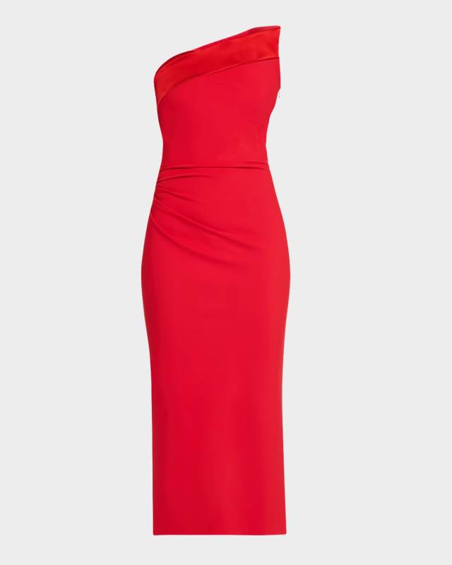 Strapless Satin-Trim Bodycon Midi Dress